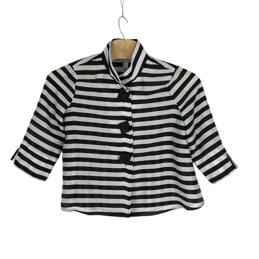 Joseph Ribkoff Women Jacket 14 Cropped Black White Striped Button Front Designer
